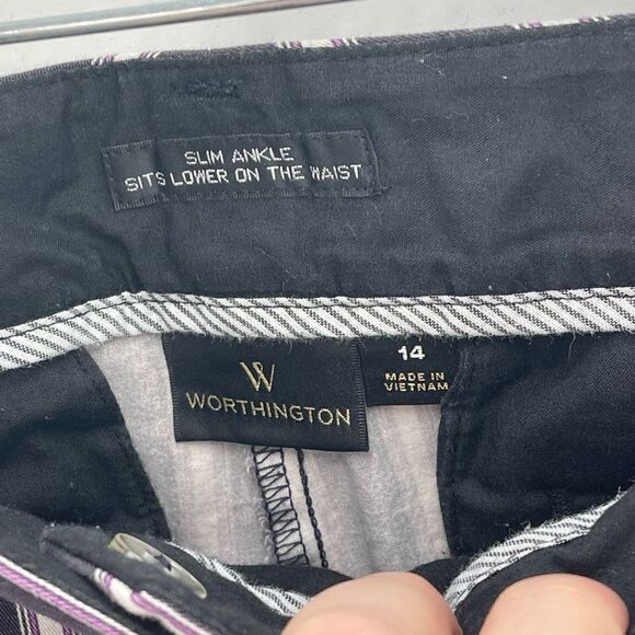 Worthington Womens Ankle Pants Striped Slim Ankle Pocket Black Purple Size 14 - Picture 6 of 9
